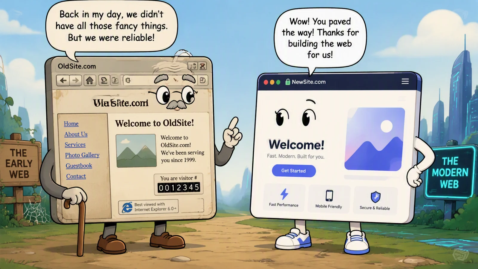 an old webpage talking to a young webpage