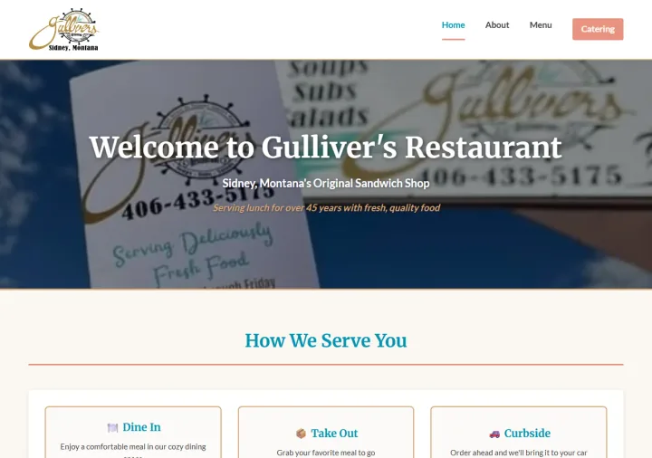 Gulliver's Restaurant website built with SimplePath
