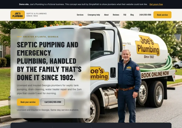 Joe's Plumbing website built with SimplePath