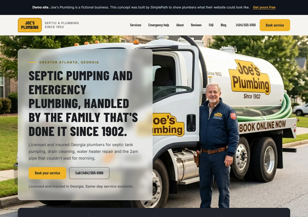Screenshot of Joe's Plumbing